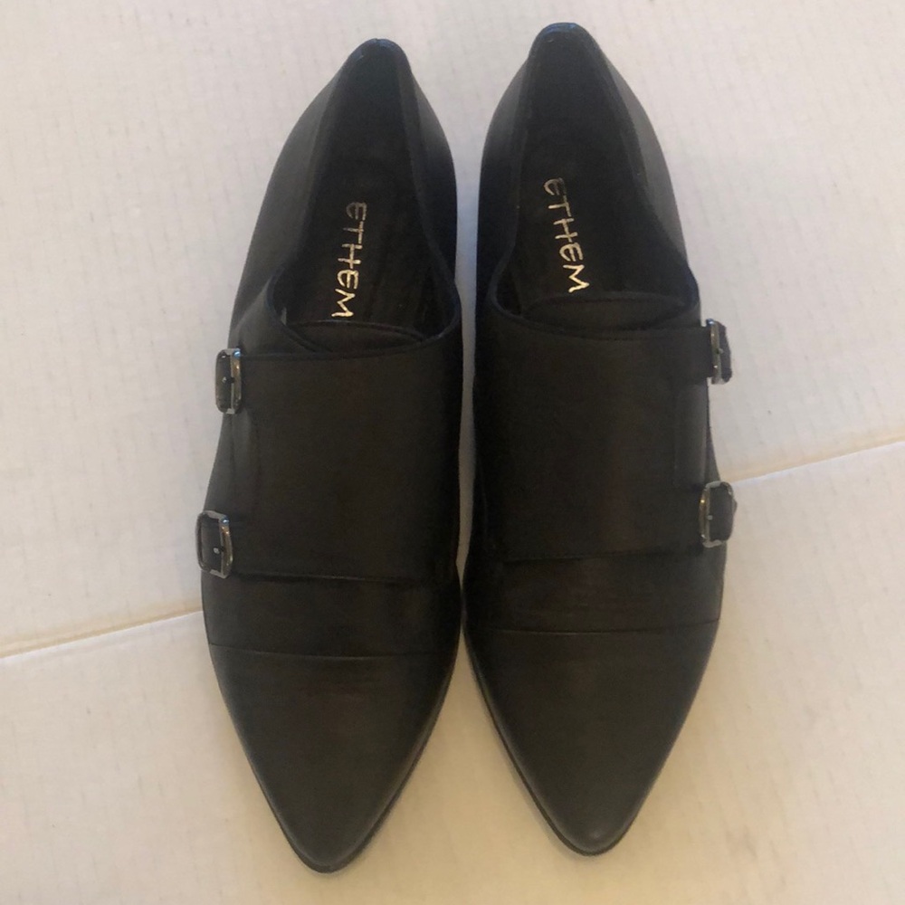 Ethem Black Leather Italian Pointed Toe Buckled Women’s Loafer Like New Size 40